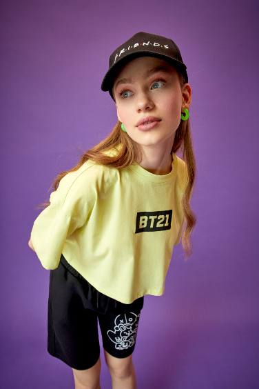 Coool BT21 Crew Neck Back Printed Crop Short Sleeve T-Shirt