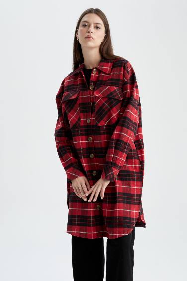 Relax Fit Checked Flannel Long Sleeve Tunic