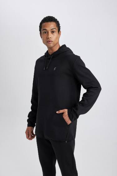 DeFactoFit Standart Fit Kapüşonlu Kanguru Cepli Baskılı Sweatshirt