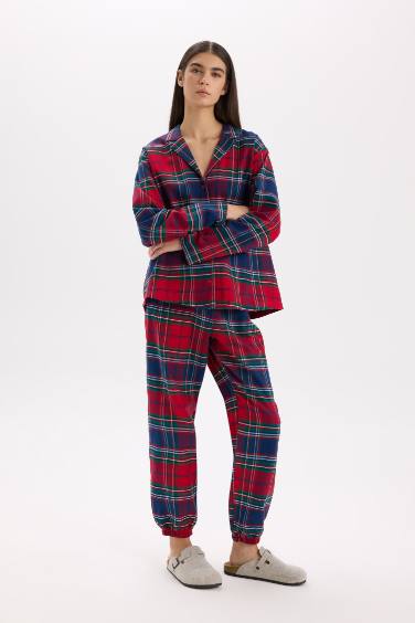 Fall in Love Kareli Uzun Boy Flanel Pijama Alt