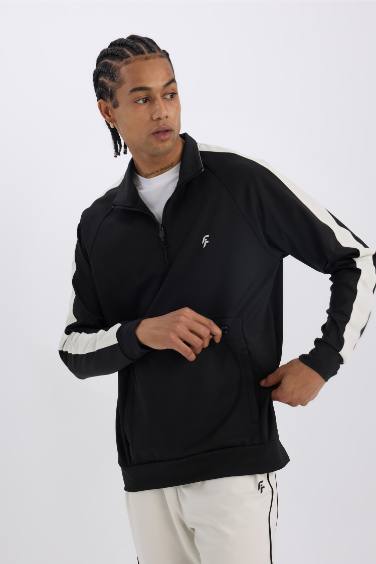 DeFactoFit Standart Fit Fermuarlı Dik Yaka Skuba Dalgıç Kumaş Cepli Sporcu Sweatshirt