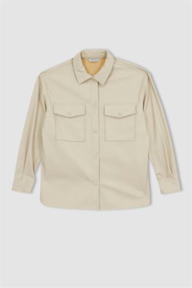 قميص أوفر سايز جلد صناعي