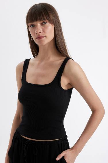 Slim Fit Square Neck Ribbed Tank Top