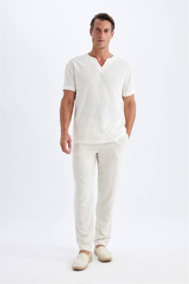 Regular Fit V-Neck Cotton Short Sleeve Shirt