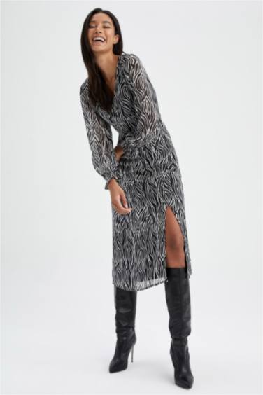 a сызығы жануар v жаға ұзын жеңді Ұзын жеңді тоқылған көйлек