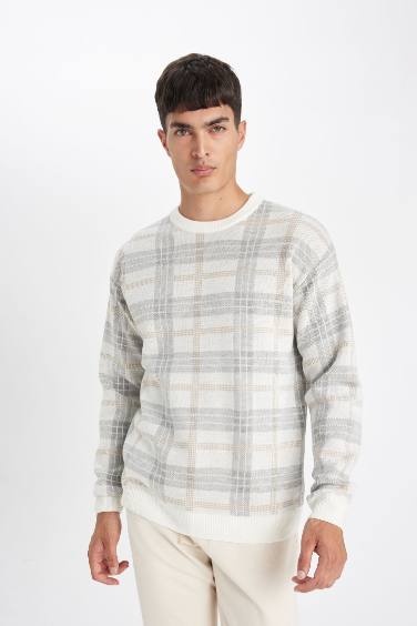 Relax Fit Crew Neck Patterned Knitted Pullover