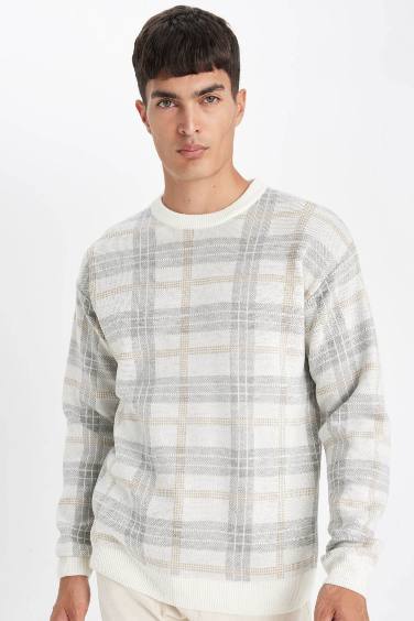 Relax Fit Crew Neck Patterned Knitted Pullover