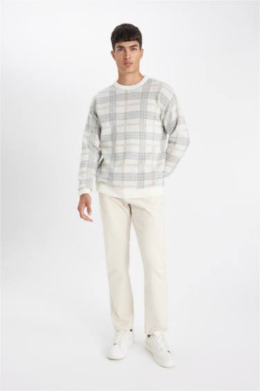 Relax Fit Bisiklet Yaka Desenli Triko Kazak