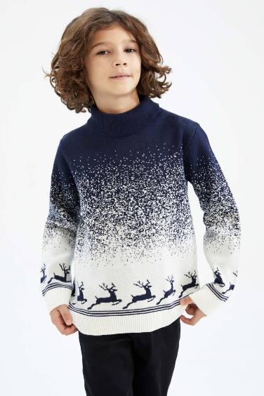 Boy Christmas Themed Turtleneck Pullover