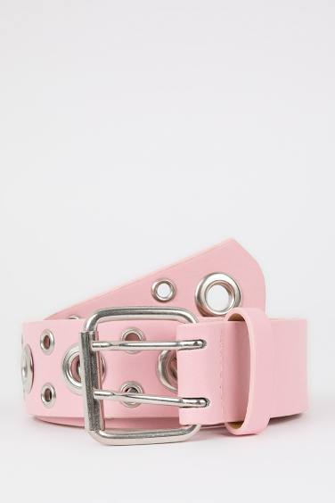 Woman Oval Buckle Faux Leather Jean Belt