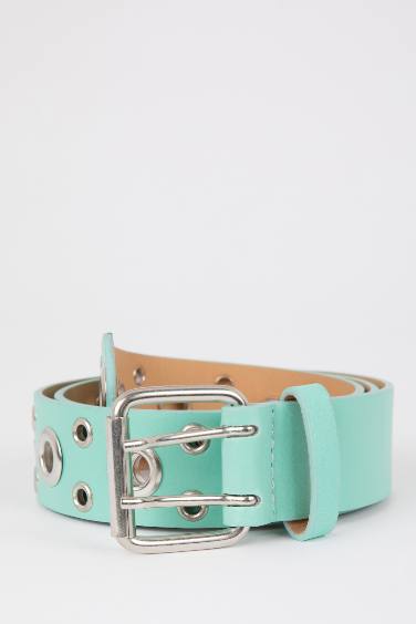 Woman Oval Buckle Faux Leather Jean Belt