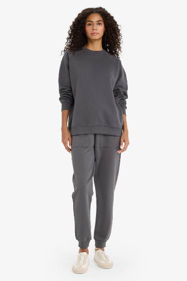 Sweatshirt oversize basique en tissu épais à col rond