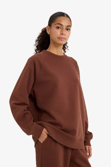 Oversize Fit Crew Neck Basic Thick Sweatshirt