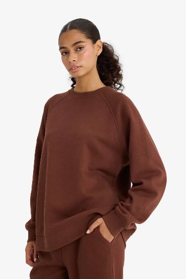 Oversize Fit Crew Neck Basic Thick Sweatshirt