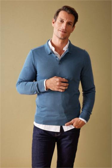 Pull slim en tricot à col polo