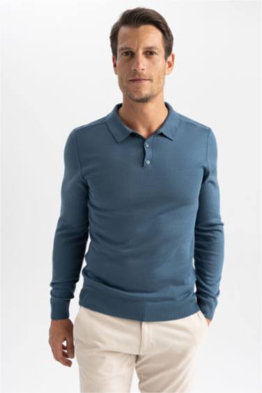 Pull slim en tricot à col polo