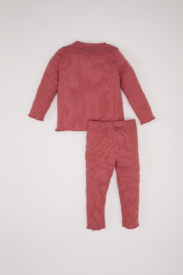 طقم بنات بطبعة زهرية برقبة مستديرة من قطعتين