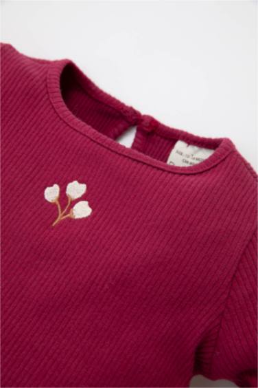 طقم بنات تيشيرت برقبة مستديرة وسروال بخصر مطاطي - قطعتين