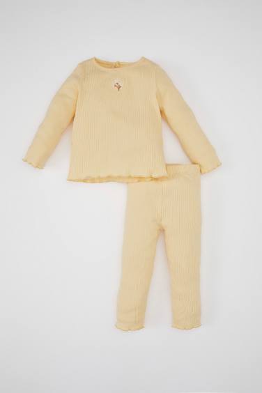 Ensemble T-shirt à manches longues fleuri en maille et pantalon à taille élastique pour bébé fille