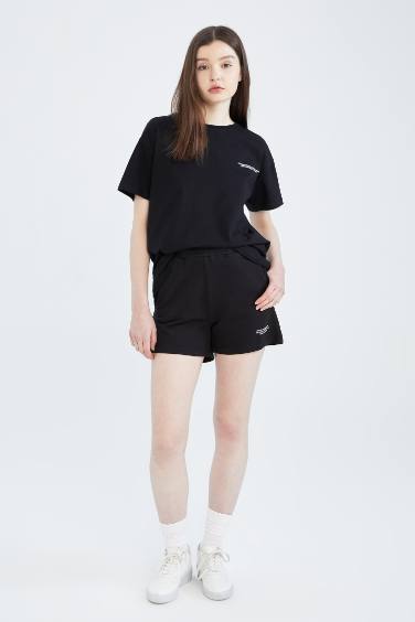 Defacto Fit Slogan Printed Shorts