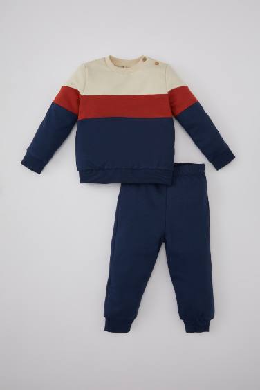 2 piece Regular Fit Crew Neck Color Block Set