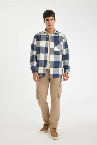 Regular Fit Polo Yaka Kareli Oduncu Flanel Uzun Kollu Gömlek