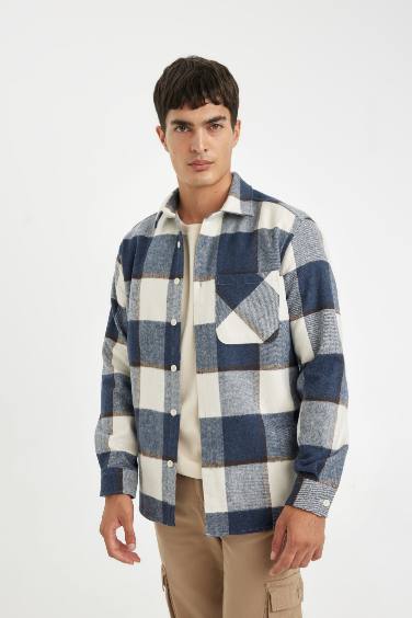 Regular Fit Polo Yaka Kareli Oduncu Flanel Uzun Kollu Gömlek