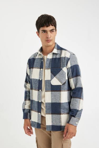 Regular Fit Polo Yaka Kareli Oduncu Flanel Uzun Kollu Gömlek
