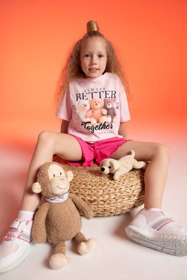 Girl Regular Fit Short Sleeve Bear Print T-Shirt