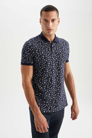 Slim Fit Polo Neck Patterned Short Sleeve T-Shirt