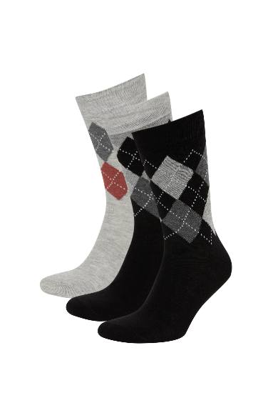 Men Cotton 3 Pack Loose Patterned Long Socks