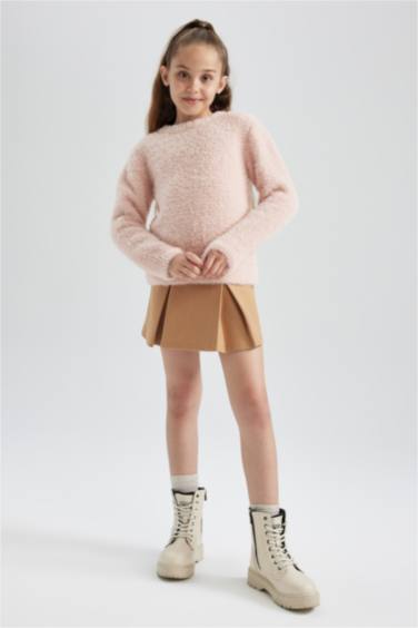 بلوز صوف قصة عادية بياقة مستديرة