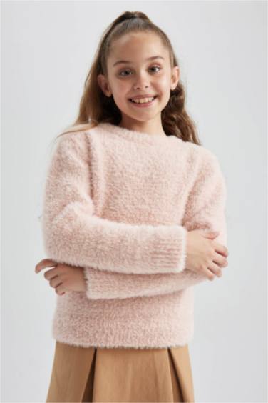 بلوز صوف قصة عادية بياقة مستديرة