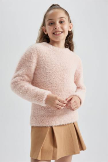 بلوز صوف قصة عادية بياقة مستديرة