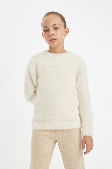 Pull en tricot à col rond et coupe régulière pour Fille