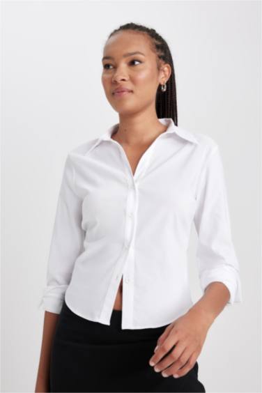 قميص كم طويل سليم فيت بياقة قميص