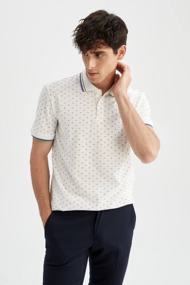 Slim Fit Polo Neck Patterned Short Sleeve T-Shirt