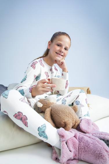 Ensemble pyjama à manches longues en maille côtelée pour fille