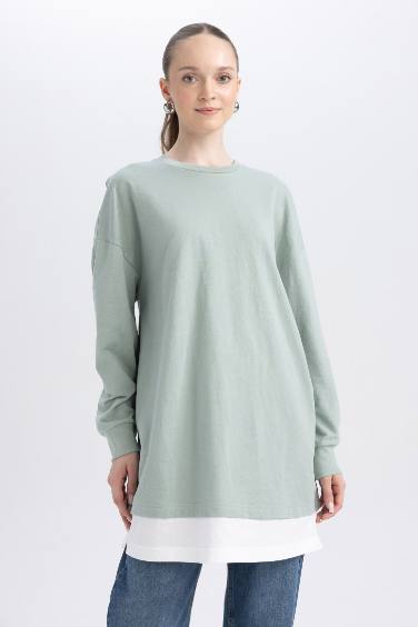 Regular Fit Thin Sweatshirt Fabric Crew Neck Sweat Tunic