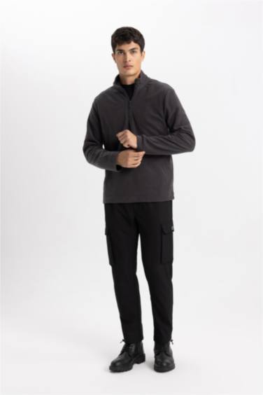 Antrasit Tüylenme Yapmayan Soğuk Geçirmez Regular Fit Dik Yaka Fermuarlı Polar Sweatshirt