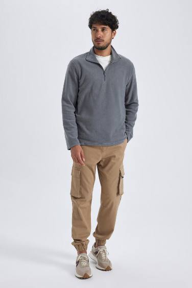 Gri Tüylenme Yapmayan Soğuk Geçirmez Regular Fit Dik Yaka Fermuarlı Polar Sweatshirt