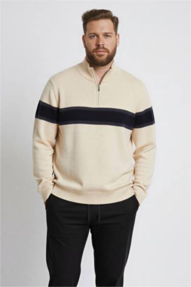 Pull slim à col montant zippé à blocs de couleur