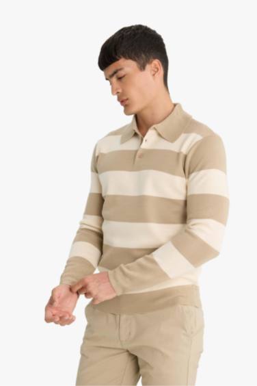 Pull en maille rayé à col polo boutonné Coupe standard