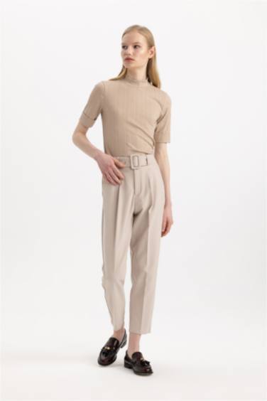 Slim Fit Pocketed High Waist Standard Leg Trousers