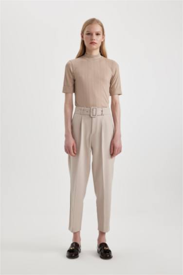 Slim Fit Pocketed High Waist Standard Leg Trousers