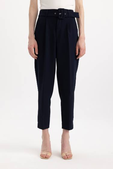 Slim Fit Pocketed High Waist Standard Leg Trousers