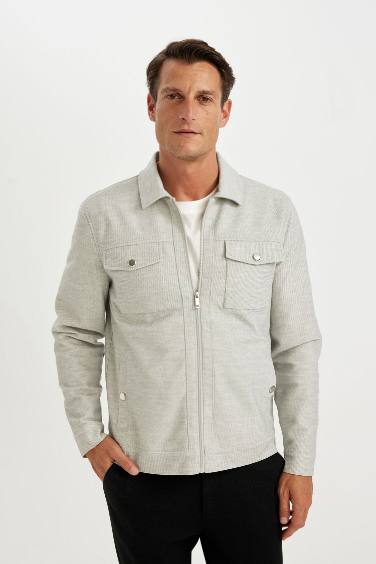 Slim Fit Dar Kesim Polo Yaka Astarlı Fermuarlı Cepli Mevsimlik Mont