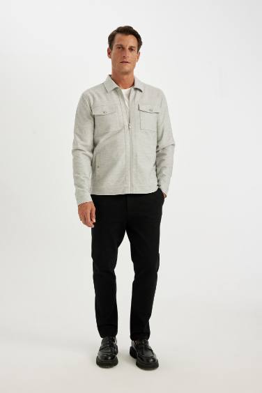 Slim Fit Dar Kesim Polo Yaka Astarlı Fermuarlı Cepli Mevsimlik Mont