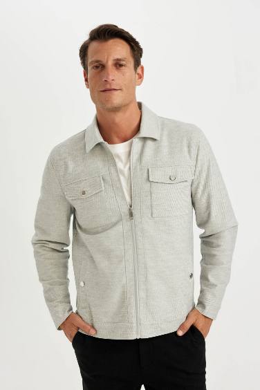 Slim Fit Dar Kesim Polo Yaka Astarlı Fermuarlı Cepli Mevsimlik Mont