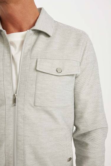 Slim Fit Dar Kesim Polo Yaka Astarlı Fermuarlı Cepli Mevsimlik Mont